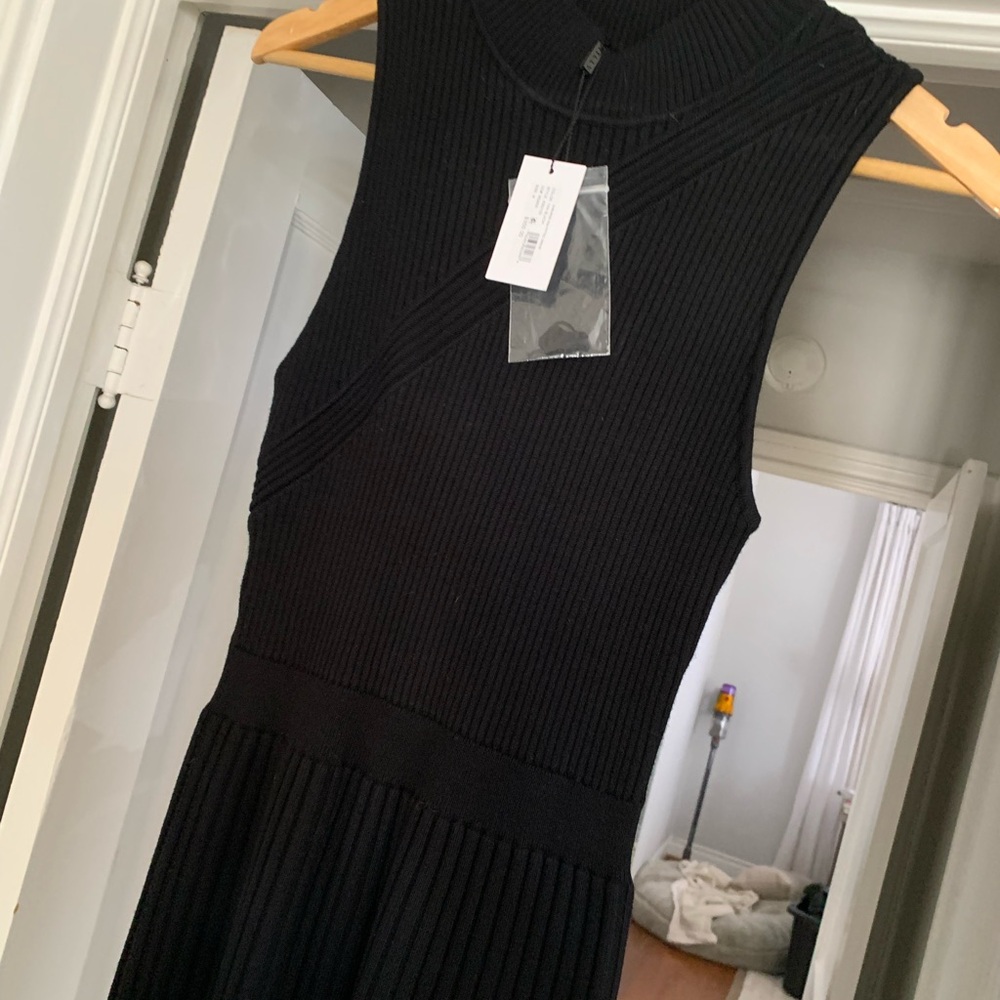 Milly Black Ribbed Midi Dress